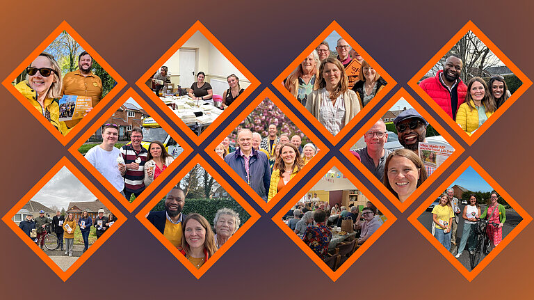 A collage of photos containing our Lib Dem volunteer, Councillors and MP